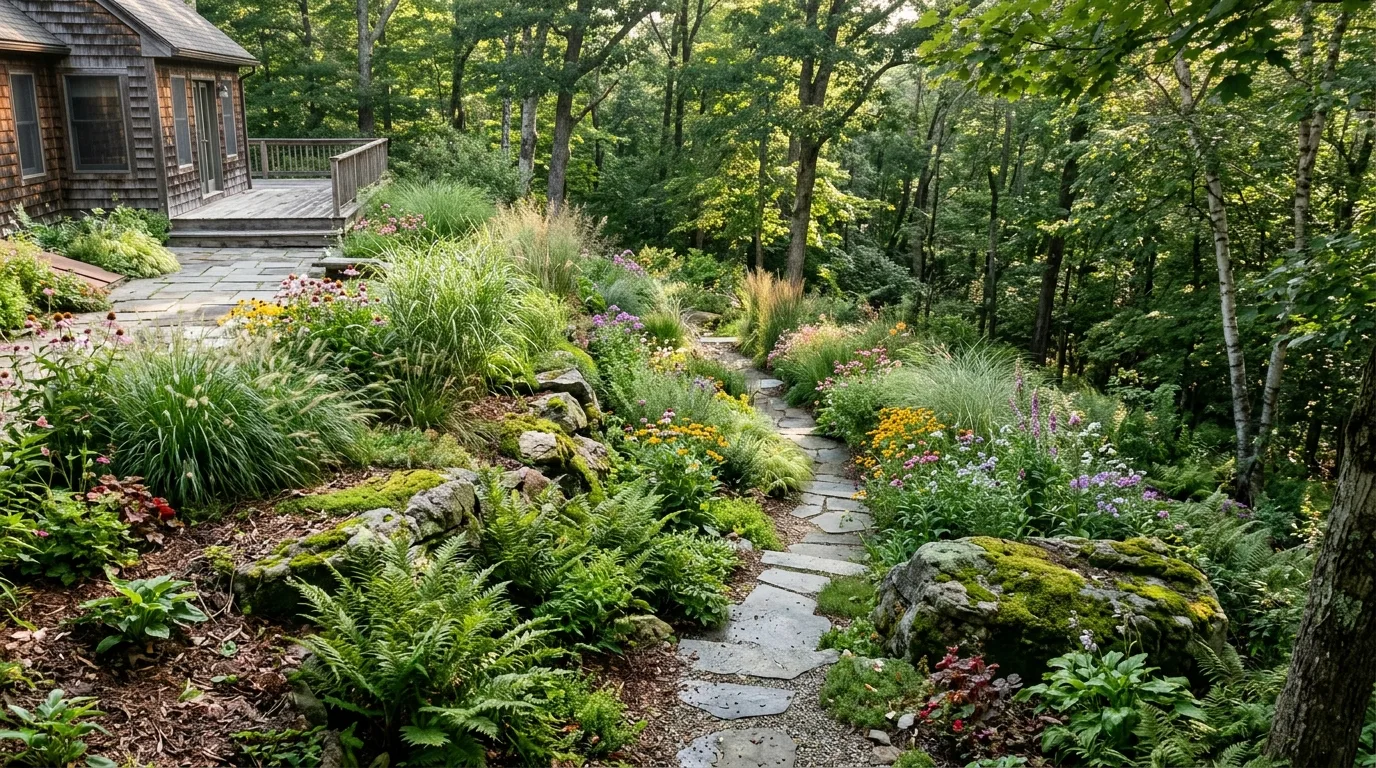 Slope With Mixed Stone and Plant Texture